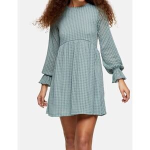 Topshop Dress Womens 8 Sage Long Sleeve Mesh Mini